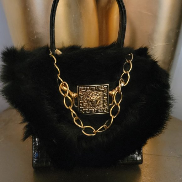 One of a kind Real Fur and Leather Top Handle bag with Paulith vintage Hardware - Picture 2 of 10